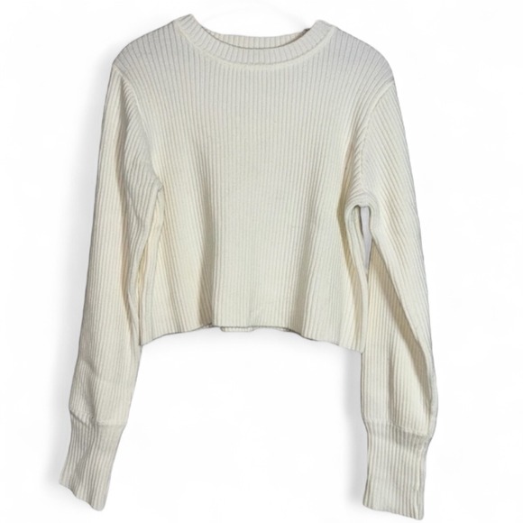 Lulus Cream Ribbed Knit Long Sleeve Cropped‎ Pullover Sweater  Size L - Picture 3 of 9